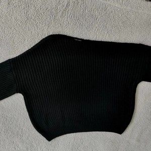 City Chic Trendy Plus Size off-The Shoulder Jumper Black Chunky Women's Sz M/18